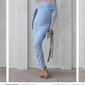 Chic Off-Shoulder Light Blue Long Sleeve Dress